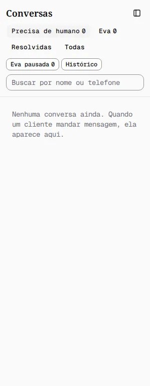 Lista de uma conta sem conversas com a mensagem Nenhuma conversa ainda.