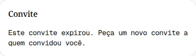 Página Convite com a mensagem Este convite expirou.
