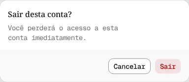 Janela Sair desta conta com os botões Cancelar e Sair.
