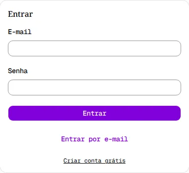 Página Entrar com os campos E-mail e Senha, o botão Entrar e o botão Entrar por e-mail.