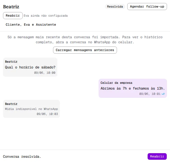 Conversa importada com a mensagem Mídia indisponível no WhatsApp.