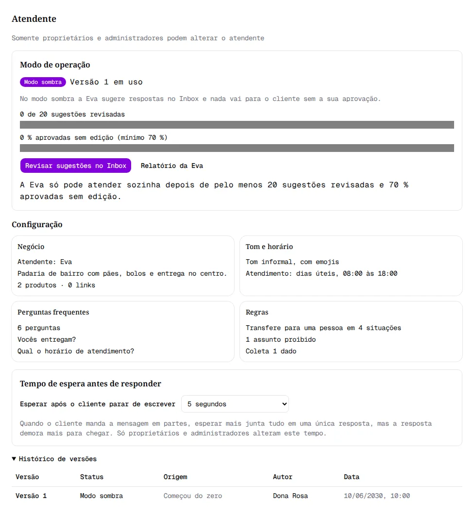 Tela do atendente vista por um Atendente, sem botões de edição.