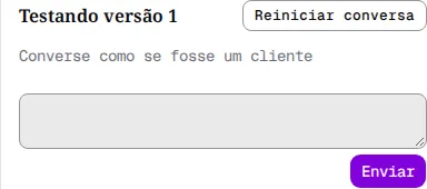 Playground vazio com o título Testando versão 1 e a mensagem Converse como se fosse um cliente.