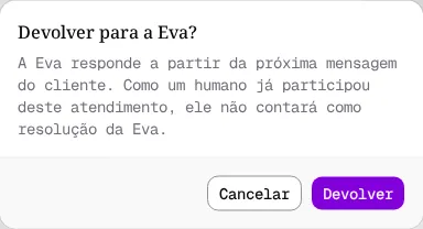 Janela Devolver para a Eva? com os botões Cancelar e Devolver.