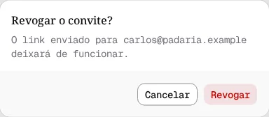 Janela Revogar o convite com os botões Cancelar e Revogar.